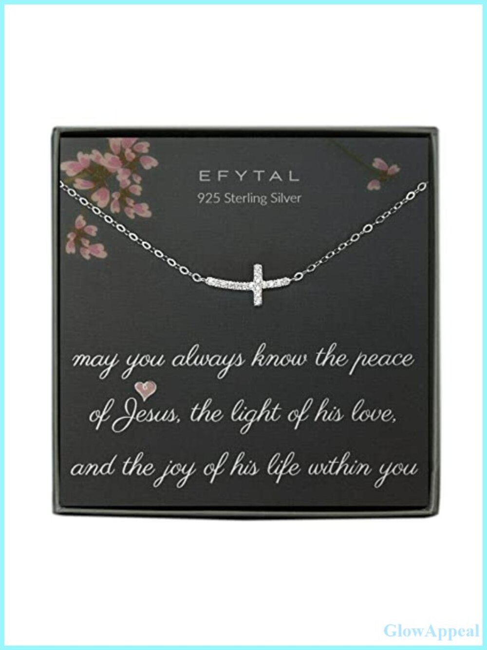 Sterling Silver Sideways Cross Necklace CZ Pendant 18" Christian Gift